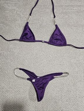 Luxury Teeny B Bikini With Crystal Straps, Ruched Back, XS And S